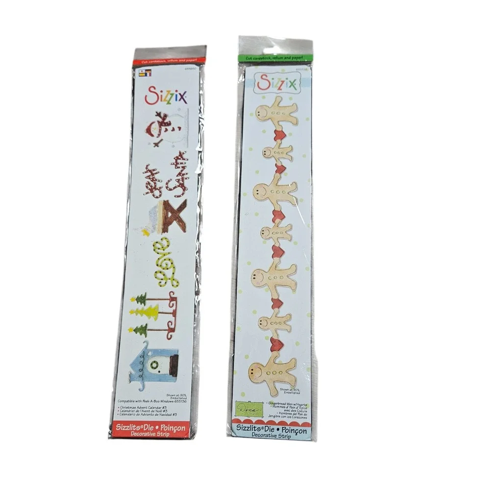 2 Sizzix Sizzlits‎ Decorative Strip Die Gingerbread Men Dear Santa Christmas NWT